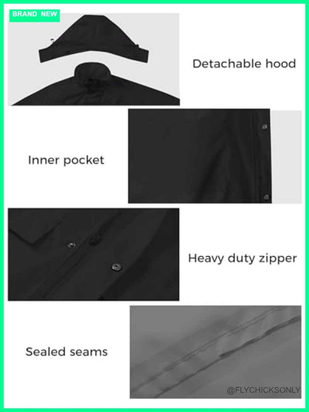 Women's Long Waterproof Rain Coat Trench Jacket with Hood - Picture 5 of 5